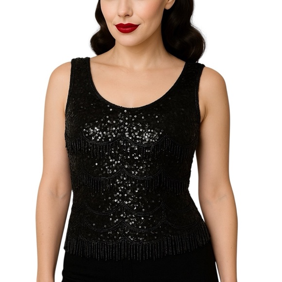 Vintage 60s Heavily Embellished Sequined Beaded Flapper Style Evening wear top - Picture 1 of 14
